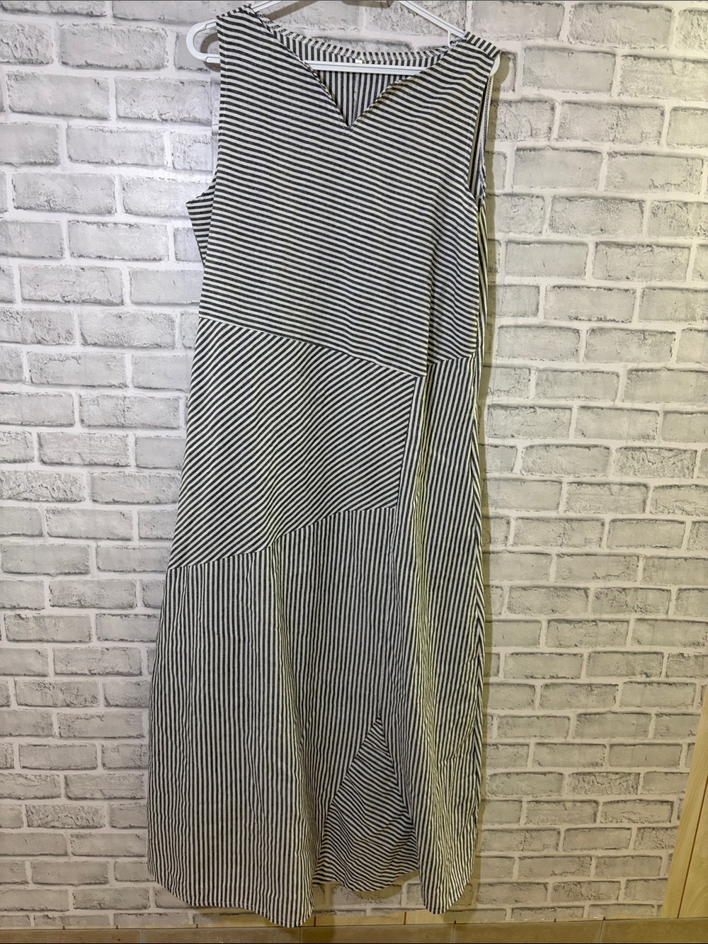 Sleeveless Striped Maxi Dress in Black and White, 3X